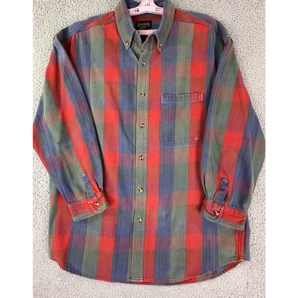 Specialty Collection Mens Large Plaid Button Down Shirt Red Blue Green - Picture 3 of 12